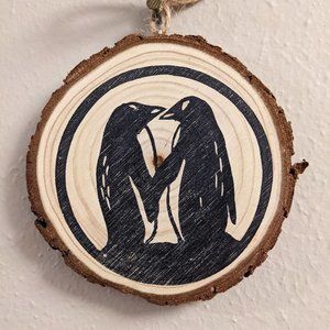 Penguin Wood Slice Ornament | Handmade